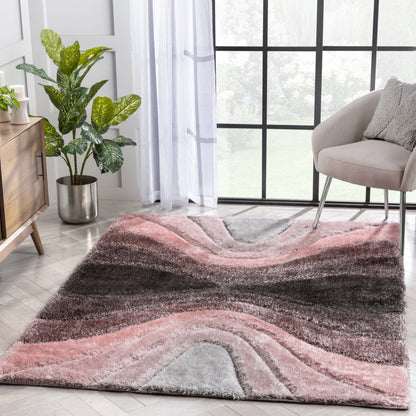 Luz Modern Geometric Blush 3D Textured Thick & Soft Shag Rug SF-169