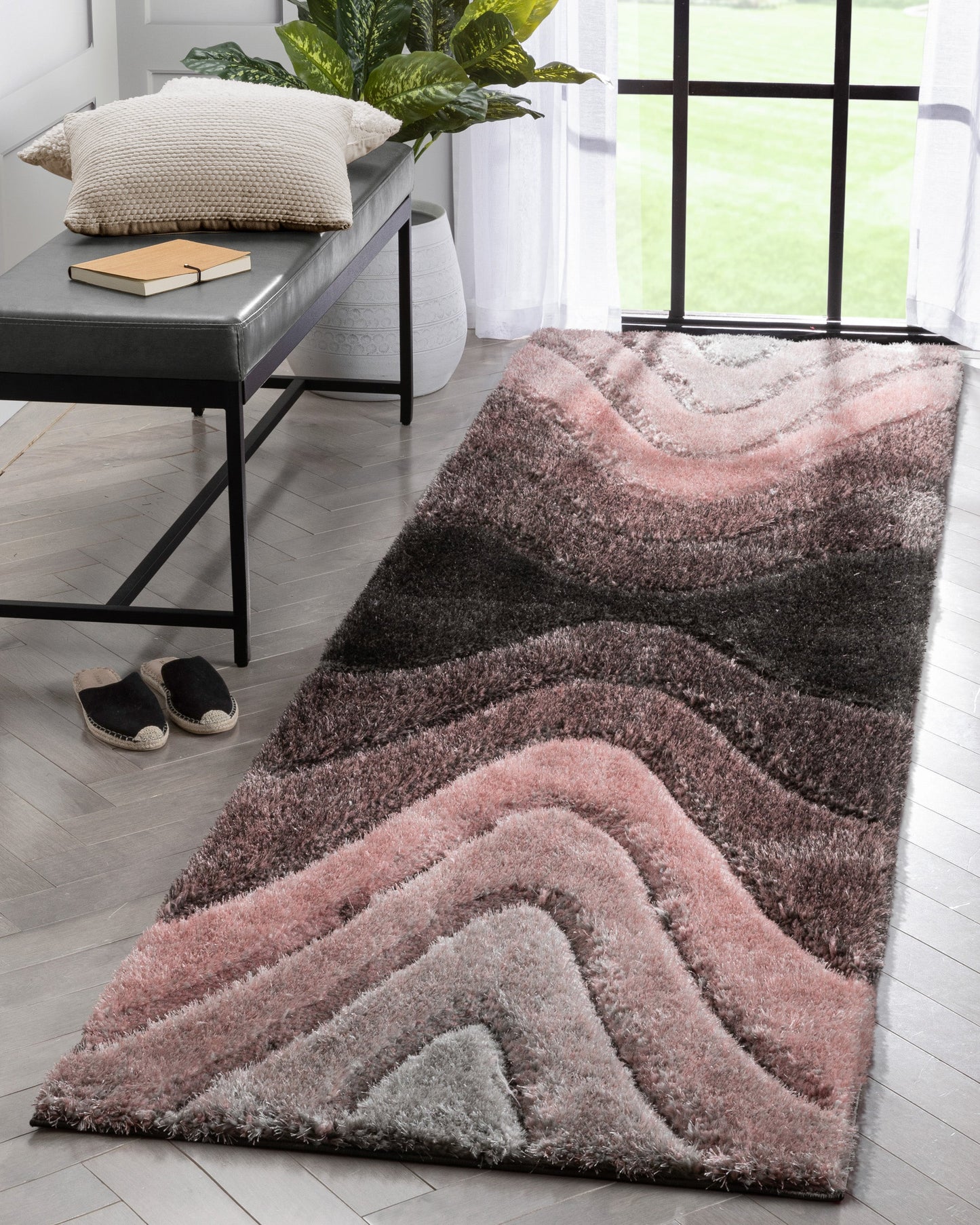 Luz Modern Geometric Blush 3D Textured Thick & Soft Shag Rug SF-169