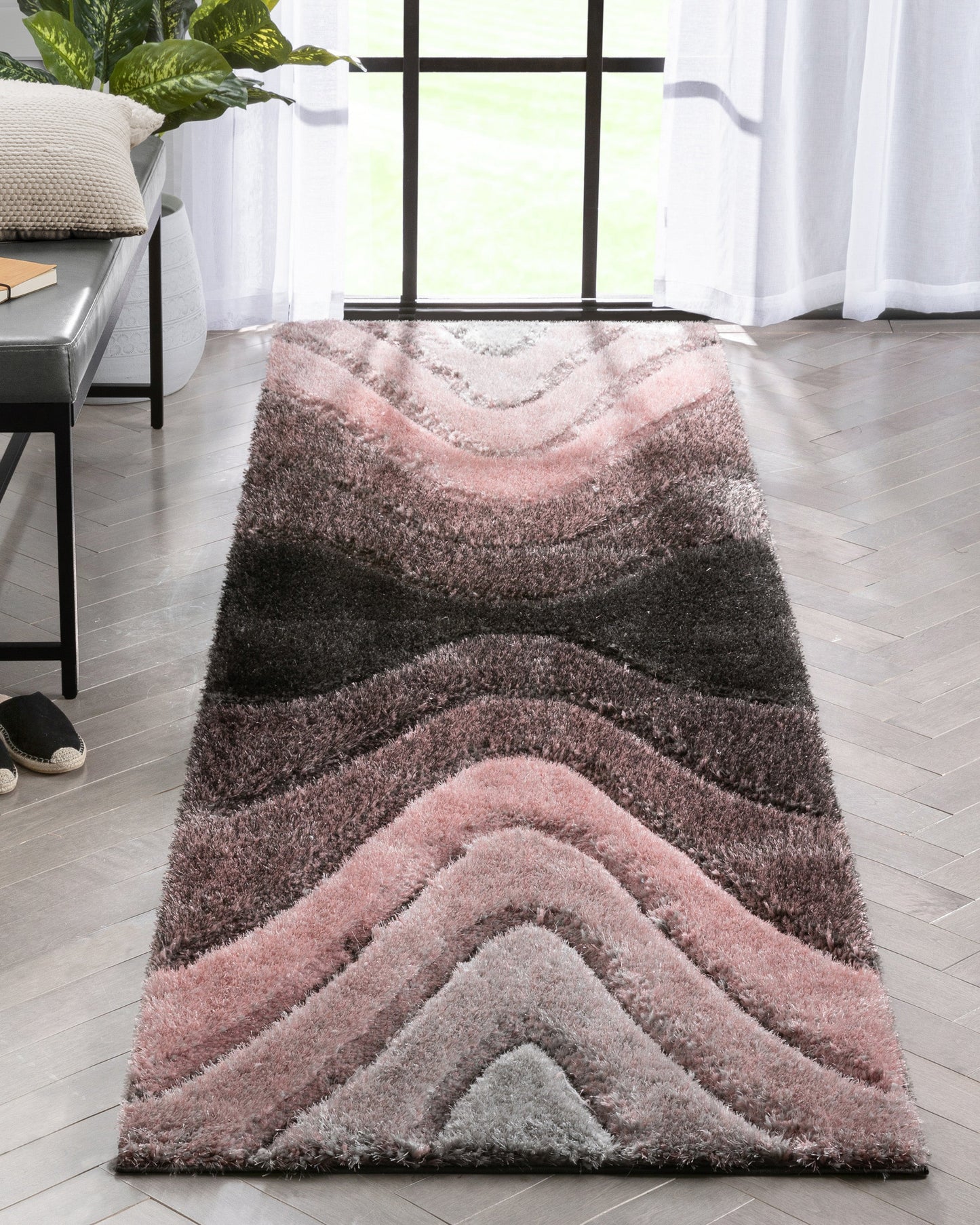 Luz Modern Geometric Blush 3D Textured Thick & Soft Shag Rug SF-169