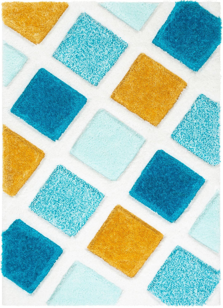 Posh Blue Modern Geometric 3D Textured Shag Rug SF-34