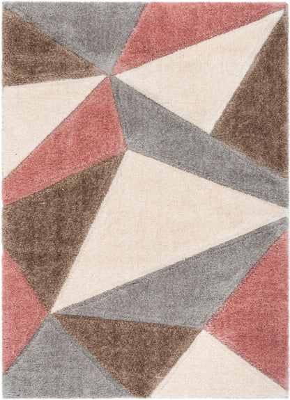 Venice Modern Geometric Triangle Pattern Shag Grey Blush 3D Textured Thick & Soft Shag Rug SF-47