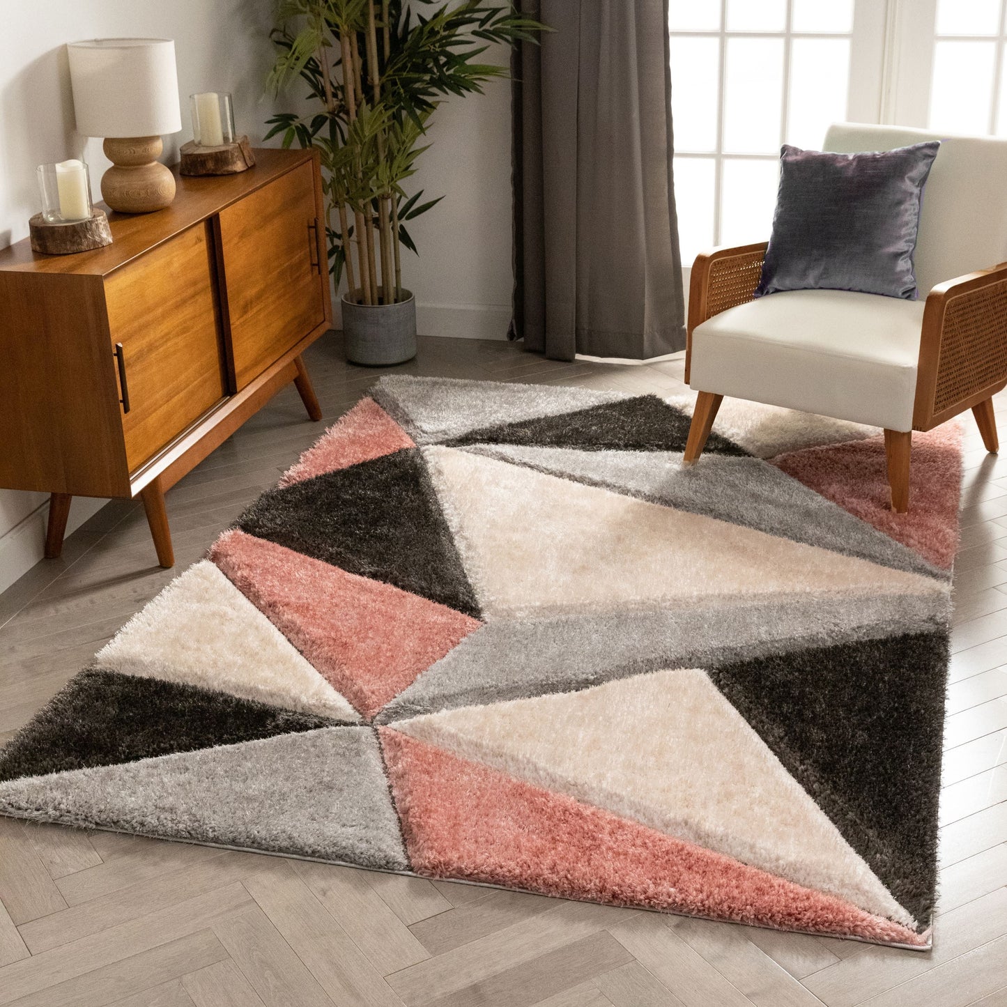 Venice Blush Modern Geometric 3D Textured Shag Rug SF-49