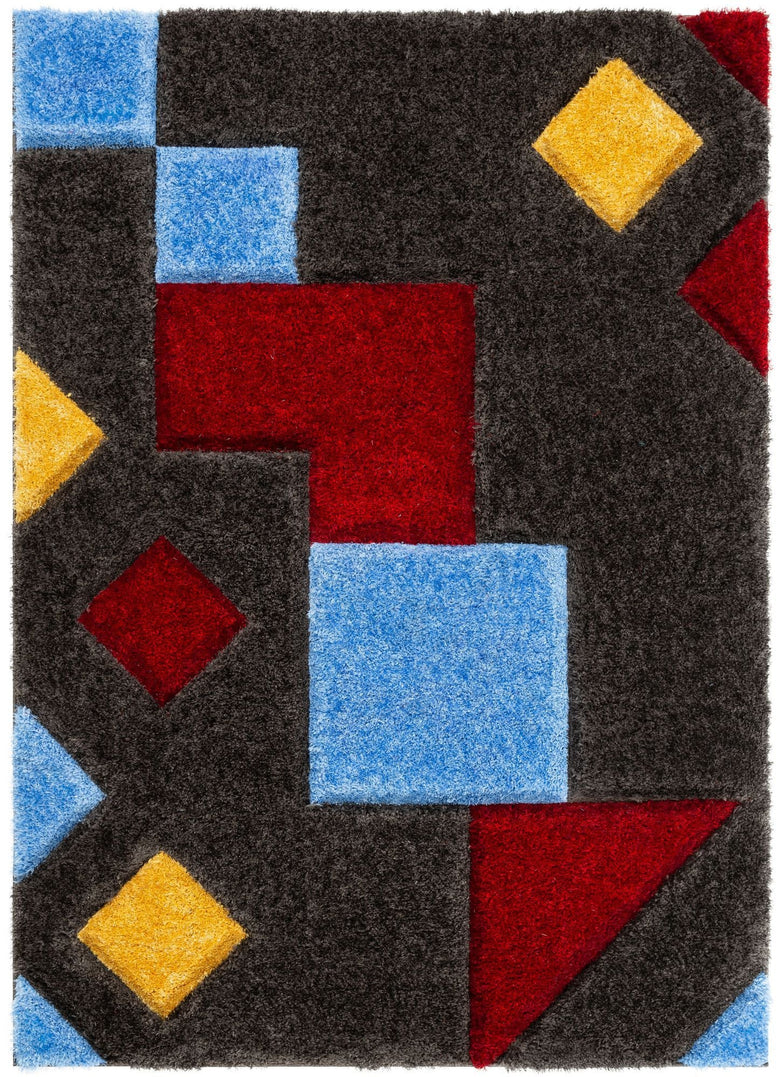 Teahupo Black Modern Geometric 3D Textured Shag Rug By Chill Rugs SF-53-