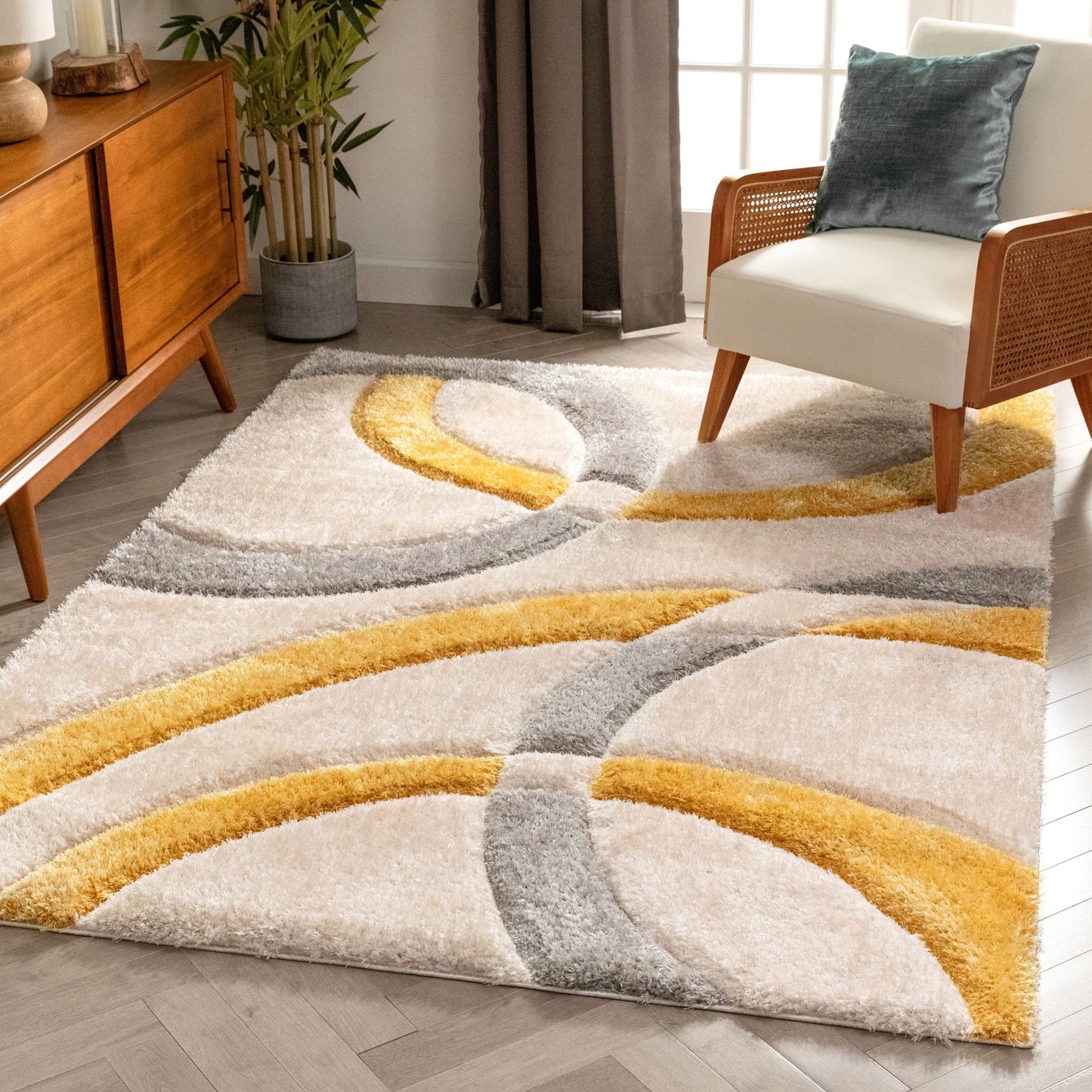 Bevel Yellow Modern Geometric 3D Textured Shag Rug SF-81