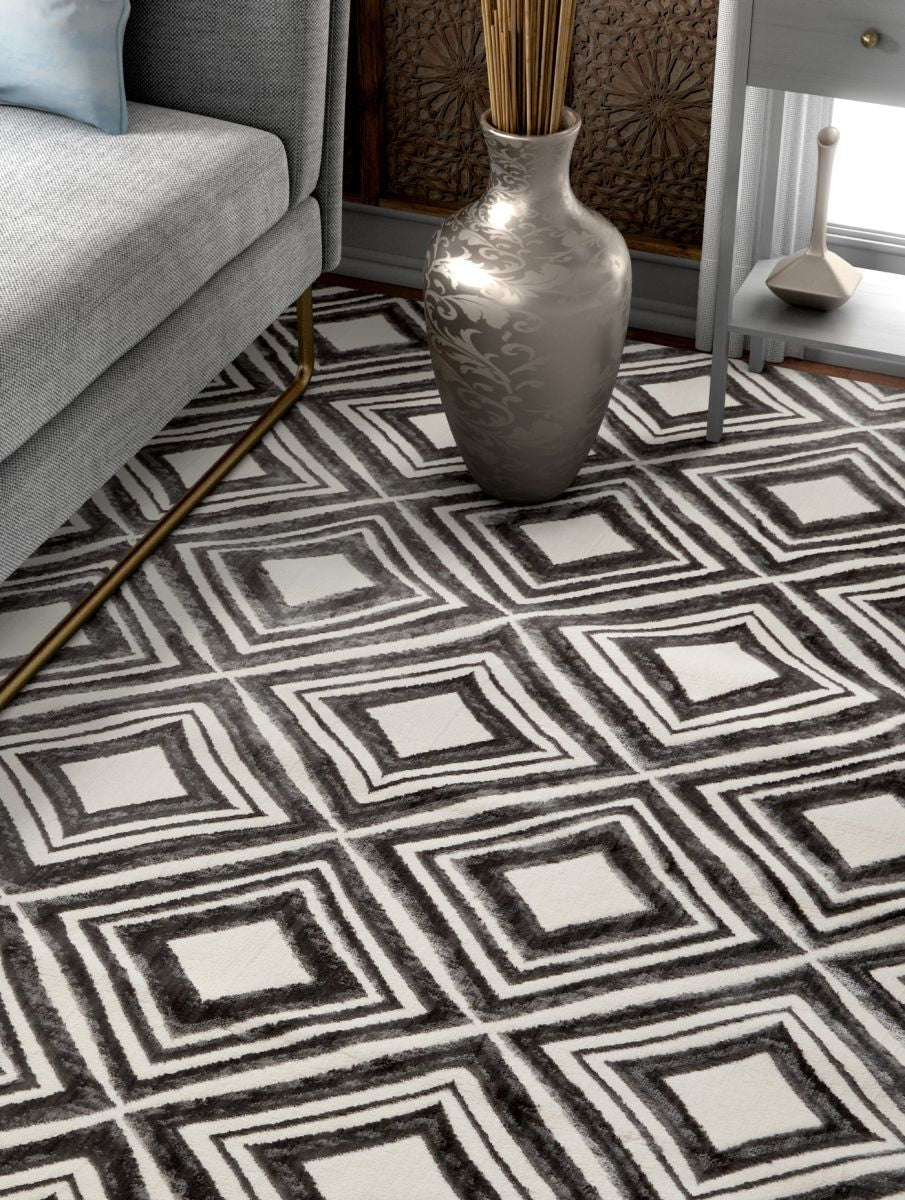 Lovely Squares Grey Modern Geometric Rug SI-50