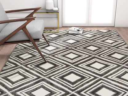 Lovely Squares Grey Modern Geometric Rug SI-50