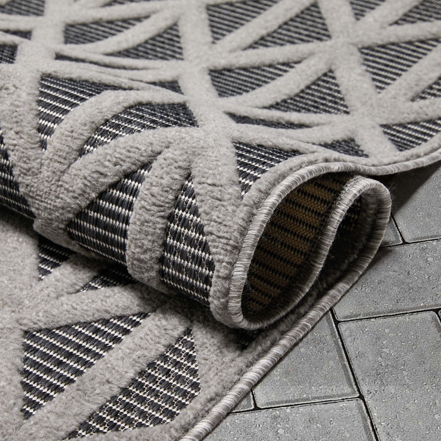 Ciel Modern Geometric Indoor/Outdoor Grey High-Low Rug SIL-17