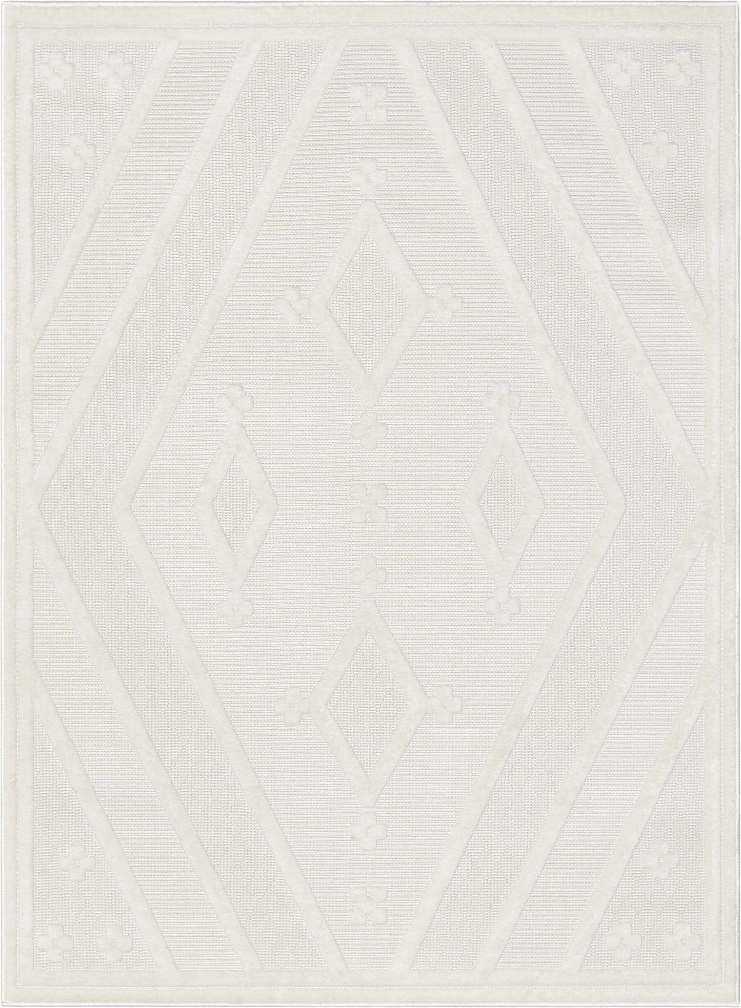 Mali Tribal Diamond Pattern Indoor/Outdoor Ivory High-Low Rug SIL-32