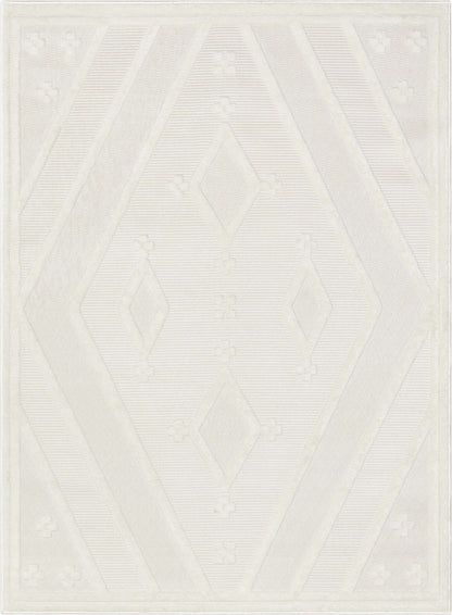 Mali Tribal Diamond Pattern Indoor/Outdoor Ivory High-Low Rug SIL-32