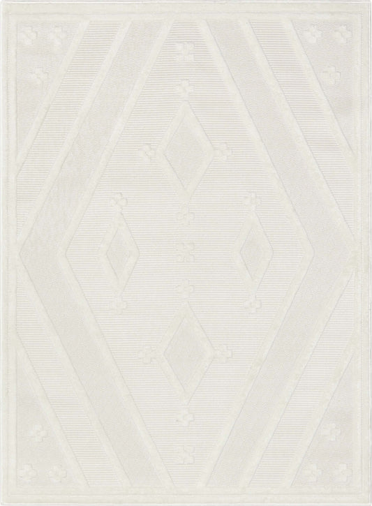 Mali Tribal Diamond Pattern Indoor/Outdoor Ivory High-Low Rug SIL-32