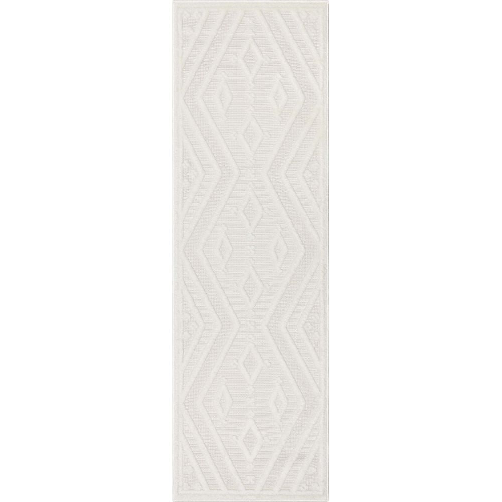 Mali Tribal Diamond Pattern Indoor/Outdoor Ivory High-Low Rug SIL-32