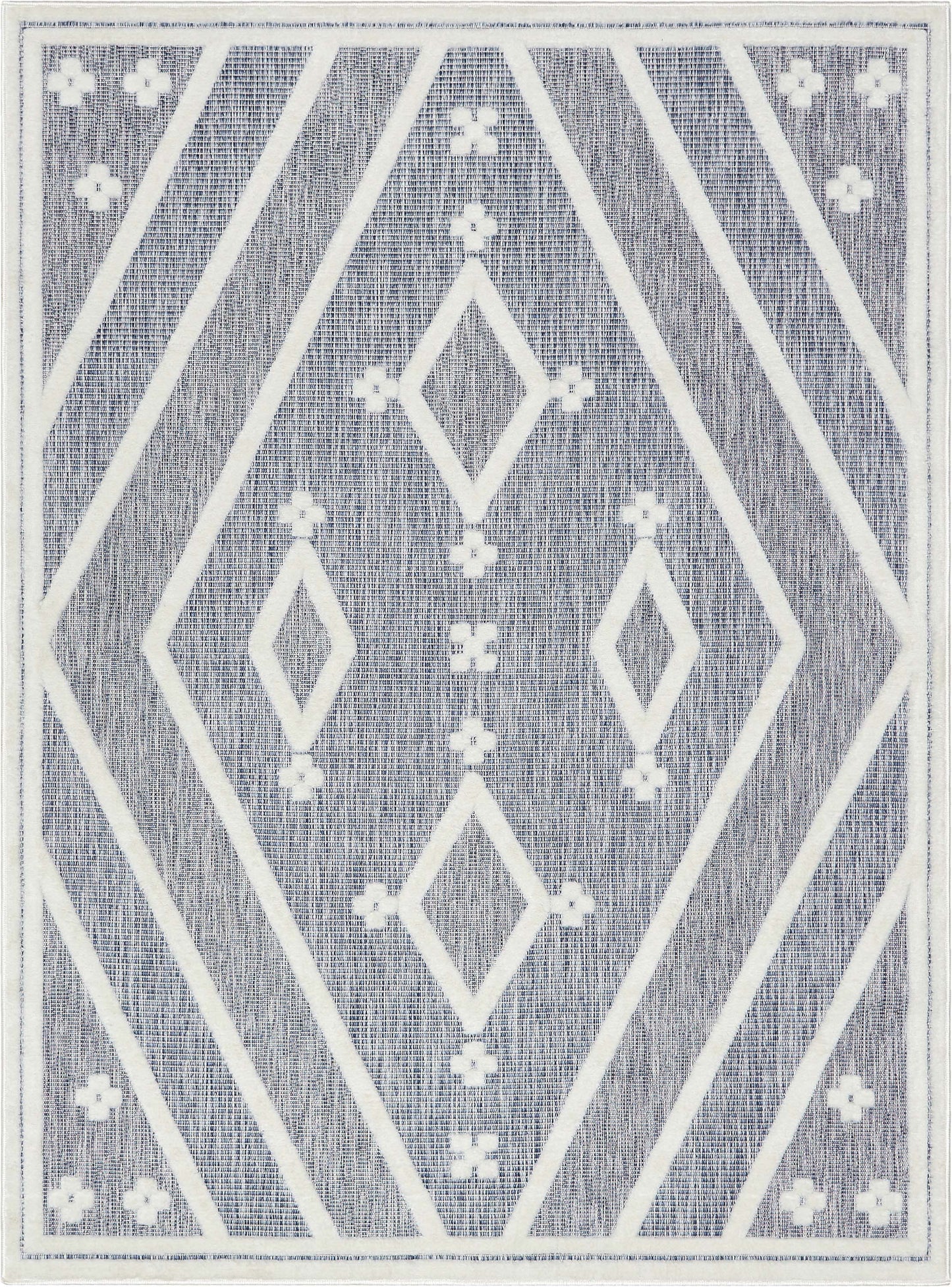 Mali Tribal Diamond Pattern Indoor/Outdoor Blue High-Low Rug SIL-34