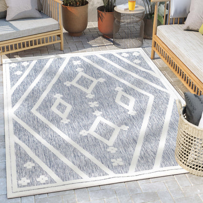 Mali Tribal Diamond Pattern Indoor/Outdoor Blue High-Low Rug SIL-34