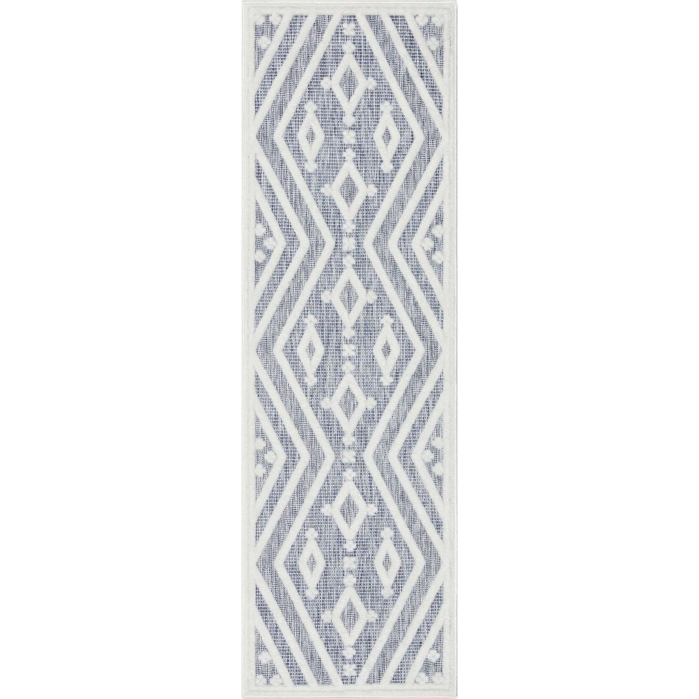 Mali Tribal Diamond Pattern Indoor/Outdoor Blue High-Low Rug SIL-34