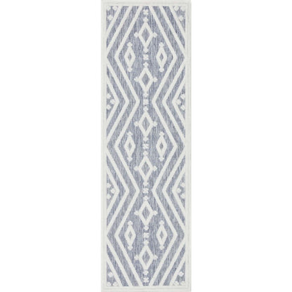 Mali Tribal Diamond Pattern Indoor/Outdoor Blue High-Low Rug SIL-34