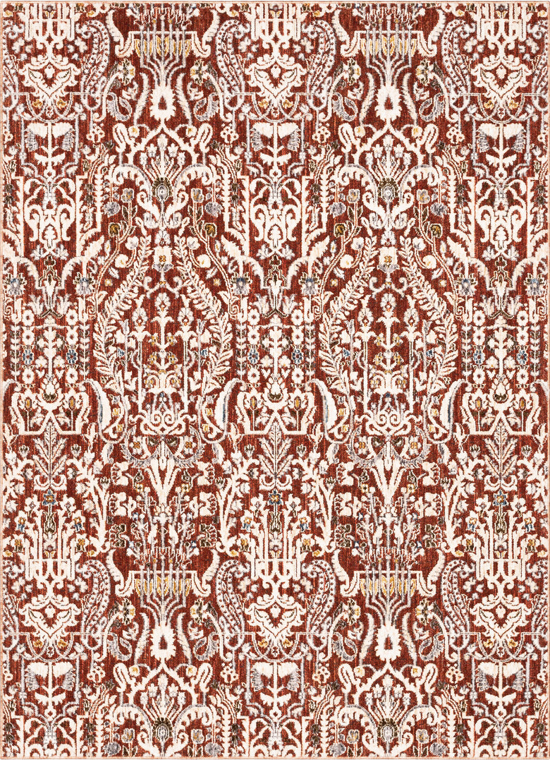 Ahote Vintage Floral Damask Pattern Rust Textured Rug TEN-10