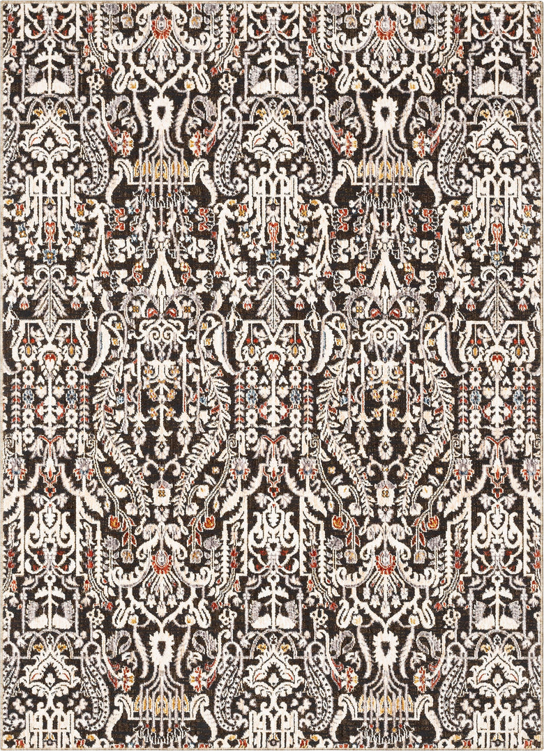 Ahote Vintage Floral Damask Pattern Grey Textured Rug TEN-17