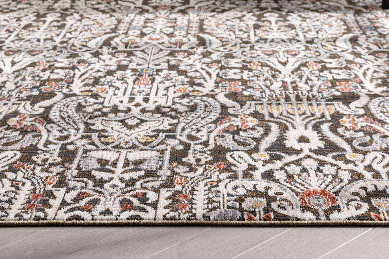 Ahote Vintage Floral Damask Pattern Grey Textured Rug TEN-17