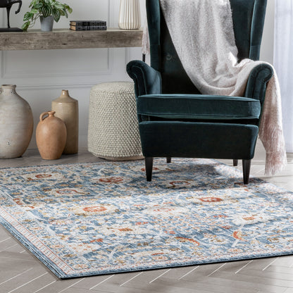 Creo Vintage Floral Oriental Persian Light Blue Textured Rug TEN-26