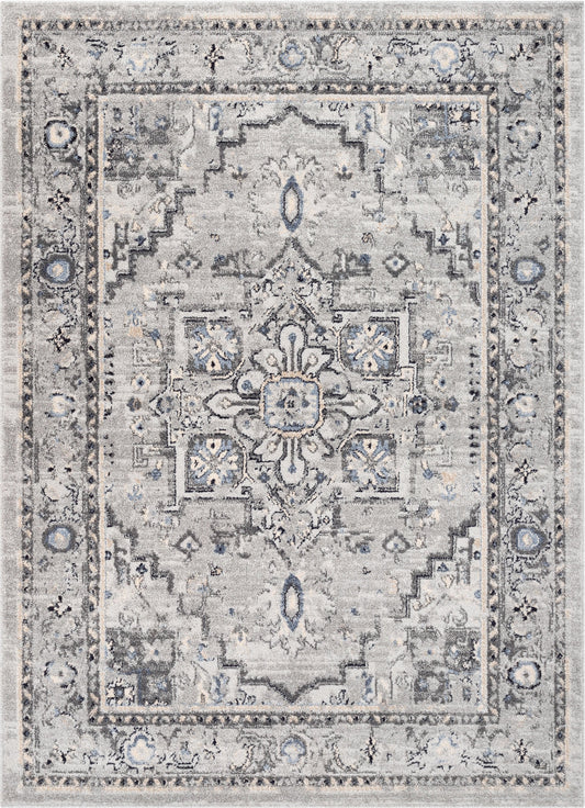 Novara Vintage Oriental Medallion Pattern Grey Blue Rug TOP-47