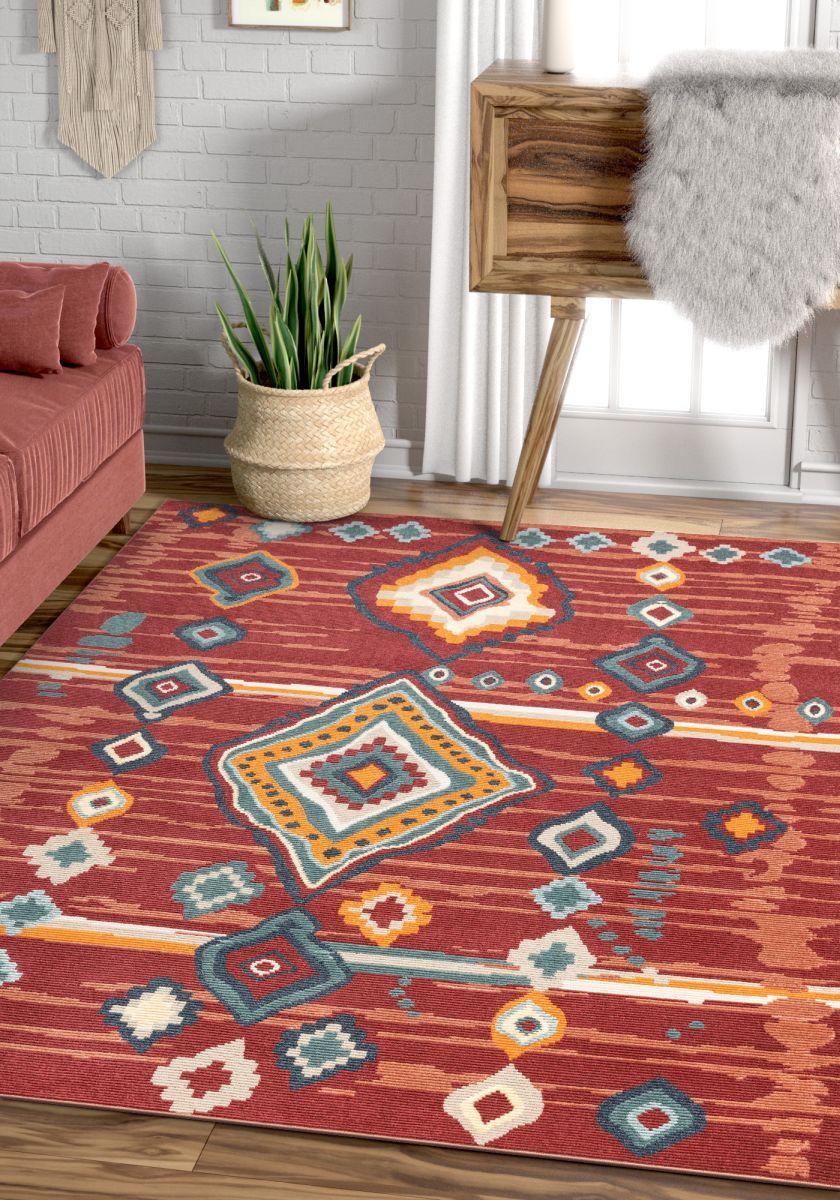 Manzano Red Mid-Century Tribal Diamond Rug TS-00