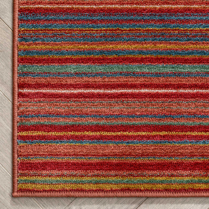 Nampa Tribal Stripes Geometric Pattern Red Distressed Rug TU-210