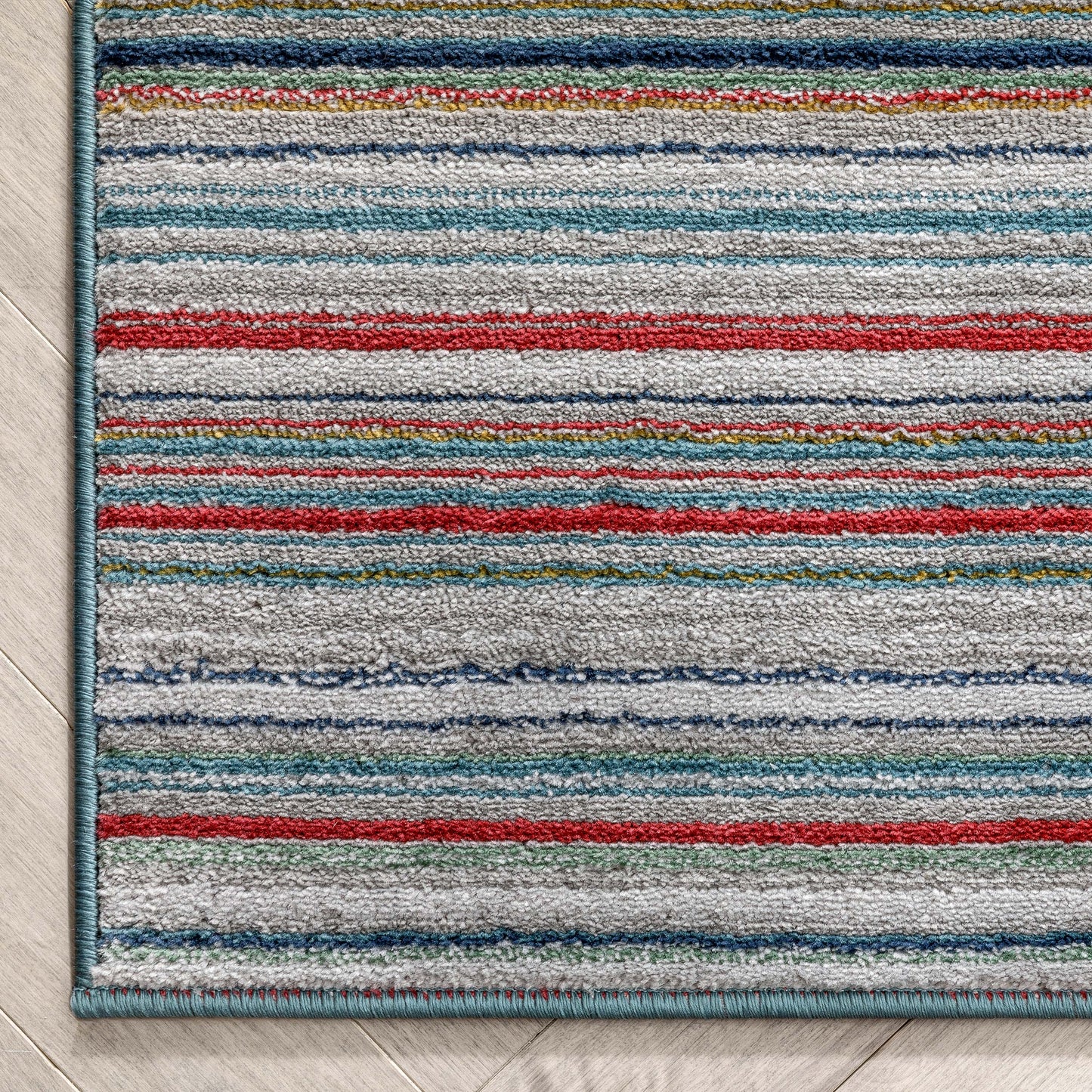 Nampa Tribal Stripes Geometric Pattern Green Blue Distressed Rug TU-215