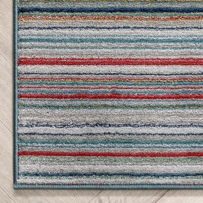 Nampa Tribal Stripes Geometric Pattern Green Blue Distressed Rug TU-215