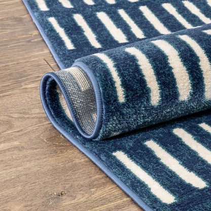 Wilder Tribal Geometric Stripes Blue Distressed Rug TU-264