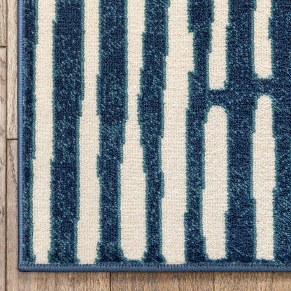 Wilder Tribal Geometric Stripes Blue Distressed Rug TU-264