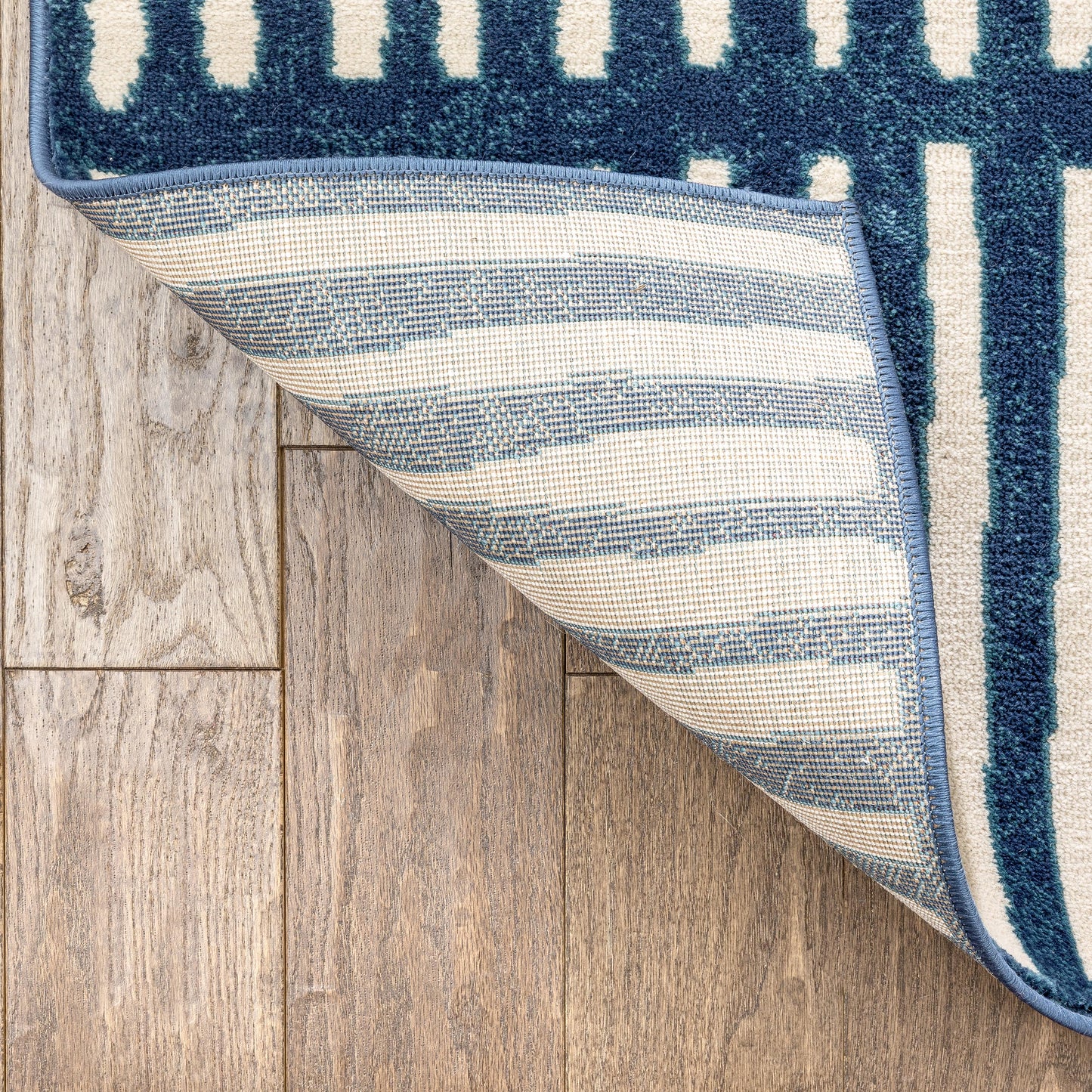 Wilder Tribal Geometric Stripes Blue Distressed Rug TU-264