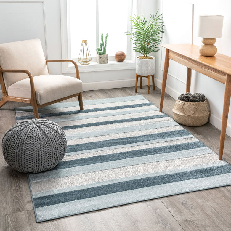 Vesna Blue Contemporary Stripe Rug VAL-64