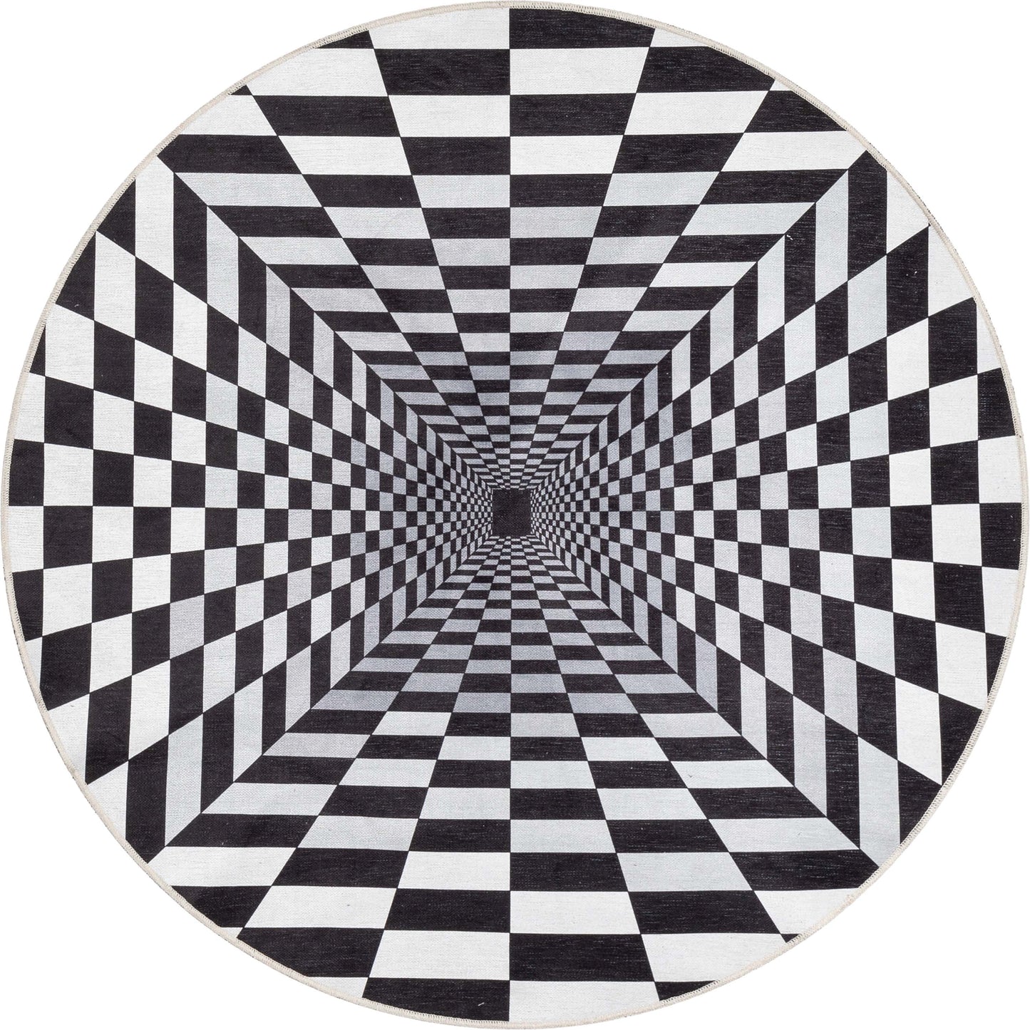 Optical Illusion 3D Bottomless Hole Black Ivory Flat-Weave Washable Area Rug W-AP-03A