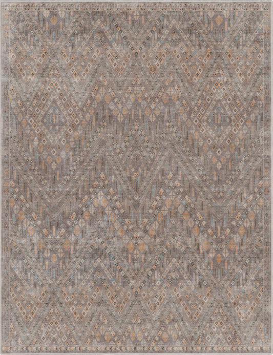 Anya Vintage Tribal Chevron Grey Washable Rug W-AS-04A