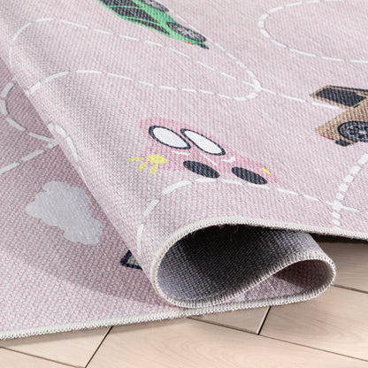 Traffic Modern Pink Flat-Weave Washable Kids Rug W-KD-01D