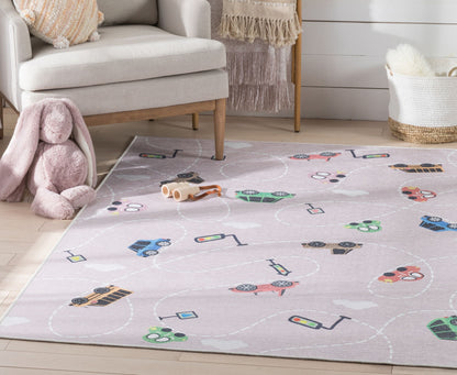 Traffic Modern Pink Flat-Weave Washable Kids Rug W-KD-01D