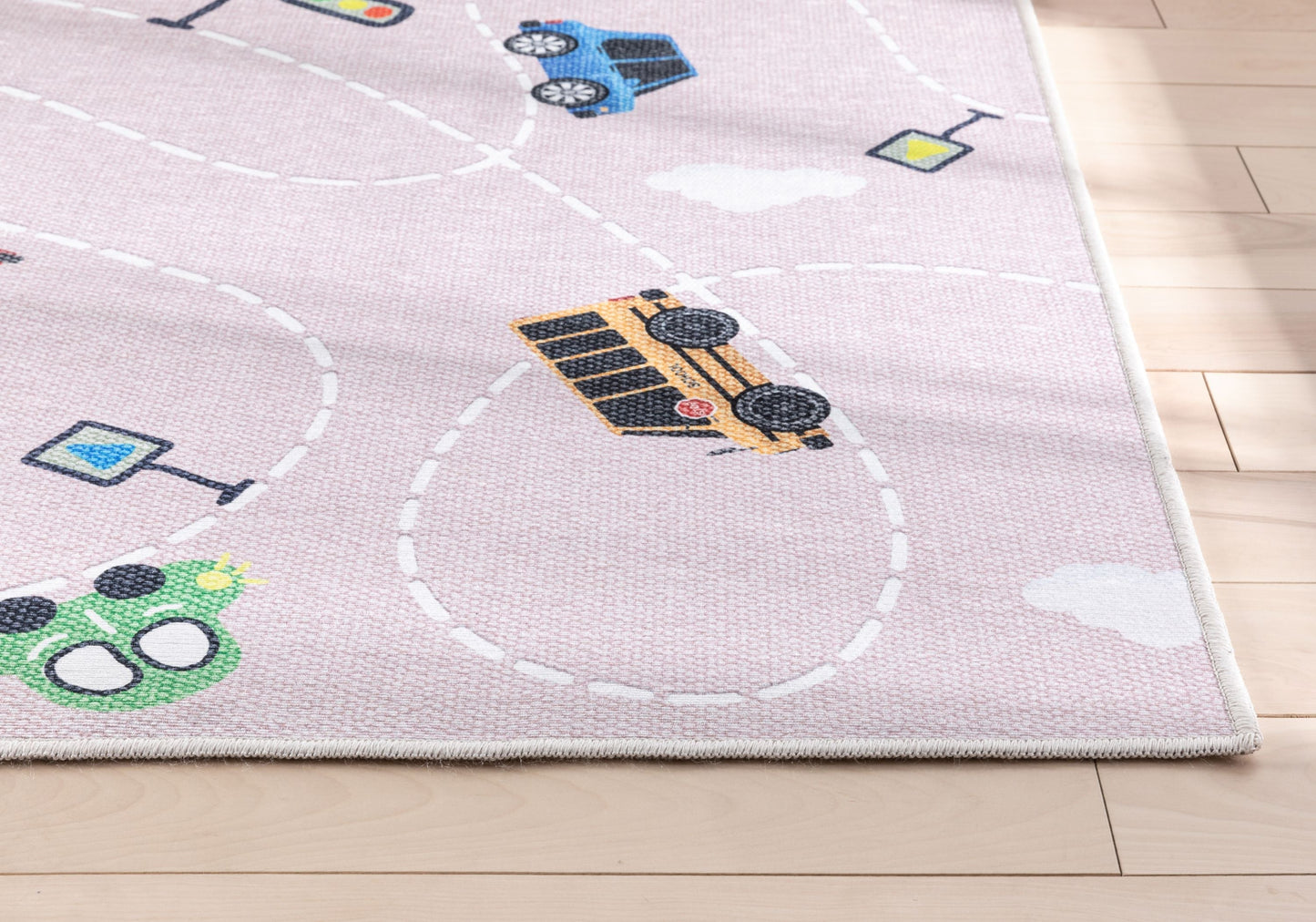 Traffic Modern Pink Flat-Weave Washable Kids Rug W-KD-01D