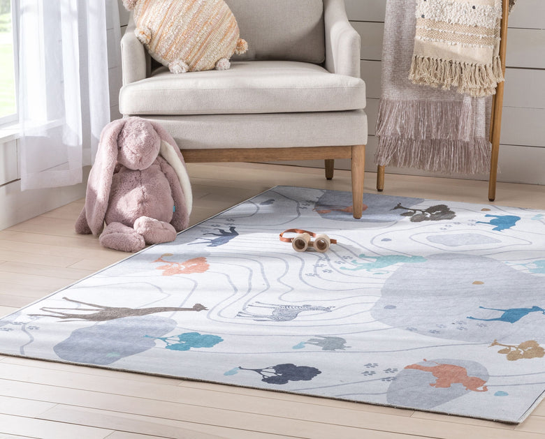 Safari Modern Grey Flat-Weave Washable Kids Rug W-KD-03A