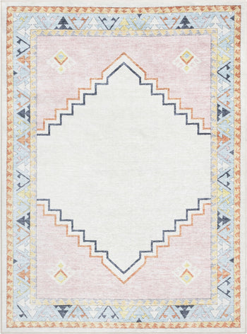 Ethnic Soft Medallion Modern Pink Beige Flat-Weave Washable Kids Rug W-KD-05A