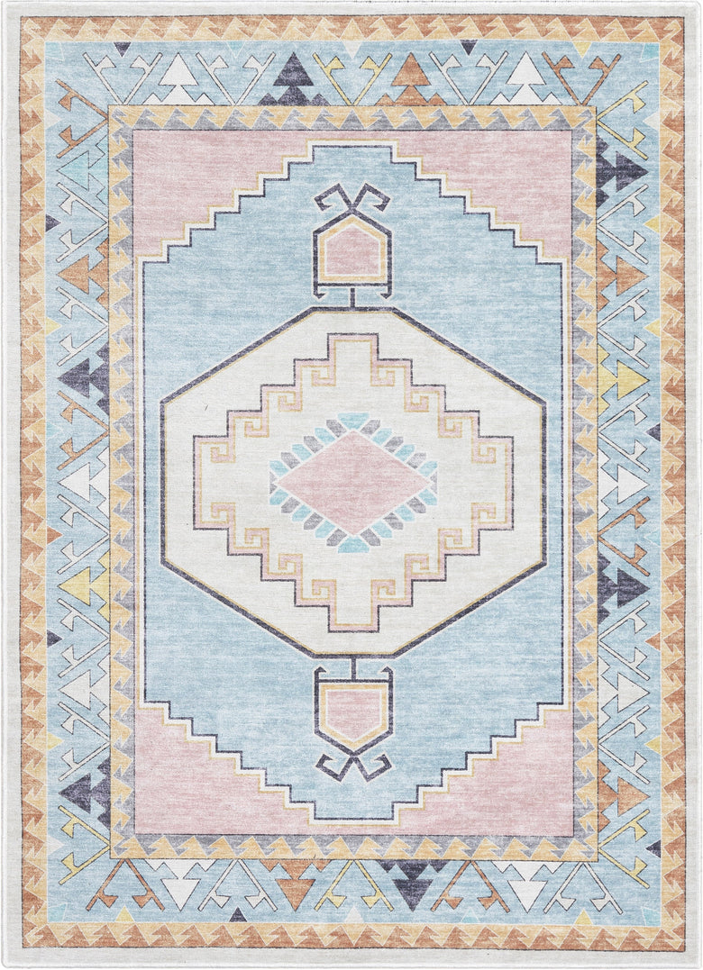 Ethnic Soft Medallion Modern Pink Flat-Weave Washable Kids Rug W-KD-05C