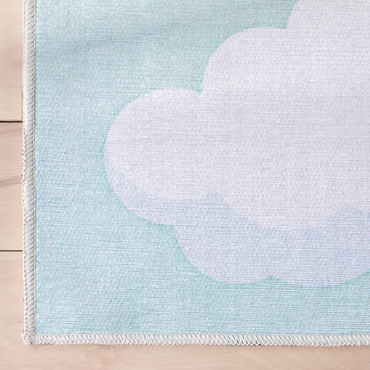 Cloud 9 Modern Mint Flat-Weave Washable Kids Rug W-KD-07C