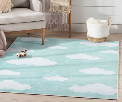 Cloud 9 Modern Mint Flat-Weave Washable Kids Rug W-KD-07C