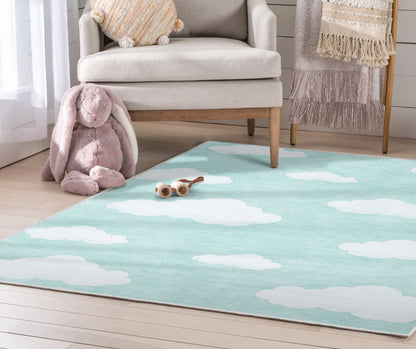 Cloud 9 Modern Mint Flat-Weave Washable Kids Rug W-KD-07C