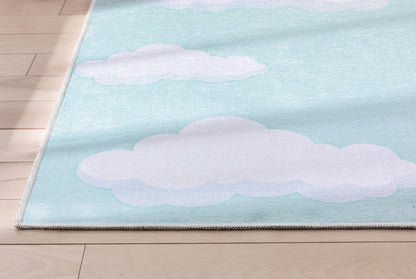 Cloud 9 Modern Mint Flat-Weave Washable Kids Rug W-KD-07C