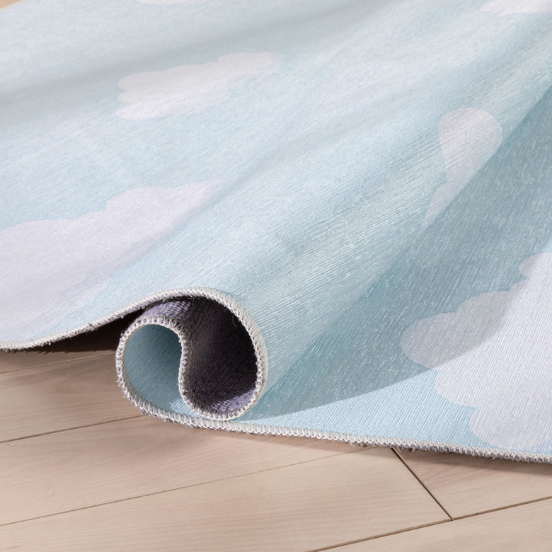Cloud 9 Modern Light Blue Flat-Weave Washable Kids Rug W-KD-07F