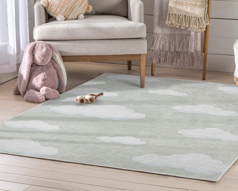 Cloud 9 Modern Brown Flat-Weave Washable Kids Rug W-KD-07H