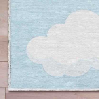 Cloud 9 Modern Blue Flat-Weave Washable Kids Rug W-KD-07J