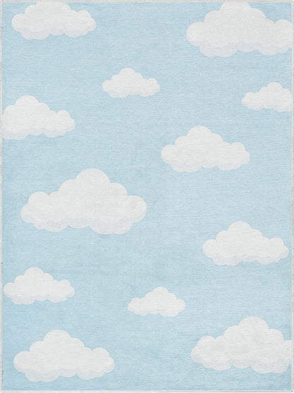 Cloud 9 Modern Blue Flat-Weave Washable Kids Rug W-KD-07J