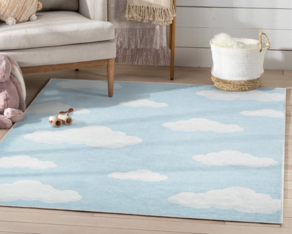 Cloud 9 Modern Blue Flat-Weave Washable Kids Rug W-KD-07J