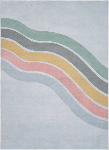 Curved Rainbow Modern Multi Color Flat-Weave Washable Area Rug W-KD-12B